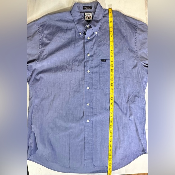 Faconnable Denim Blue Short Sleeve Button Down Dress Shirt Logo Pocket Work XL - Picture 4 of 8